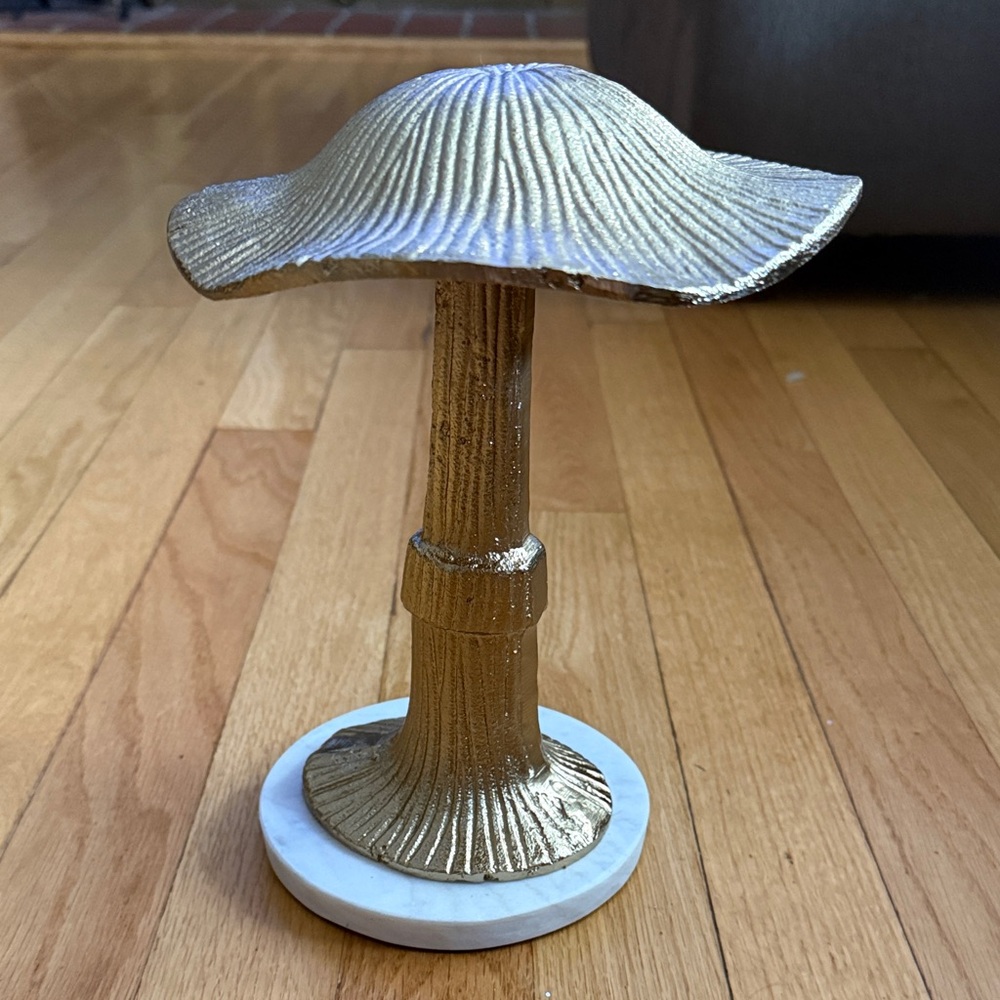 Gold Mushroom Decorative Accent with White Marble Base